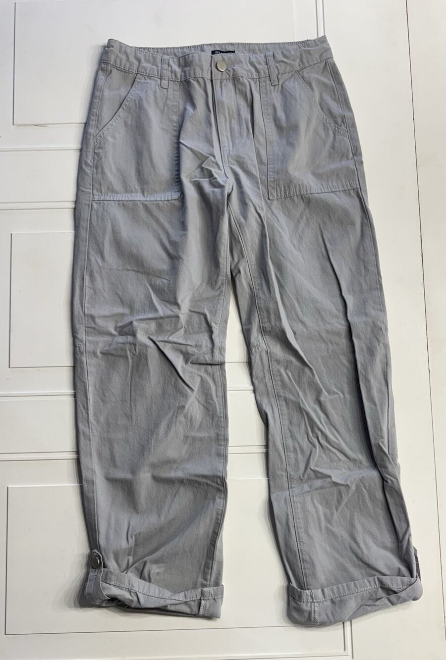 Flamingo Womens Sz M Light Blue Gray Trousers Pants Chino Cuff Bottom